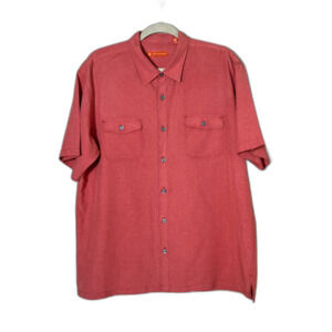 Tori Richard Salmon Button Down Short Sleeved Pocket Hawaii Polynosic Rayon XL